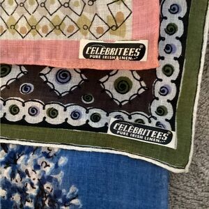 RARE vintage 1960s 100% Pure Linen handkerchief trio